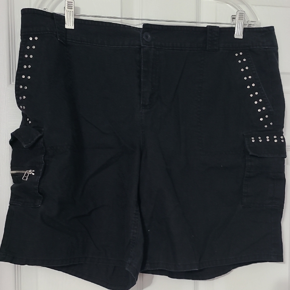 New York & Company Black Cargo Shorts with Silver Stud Accents
